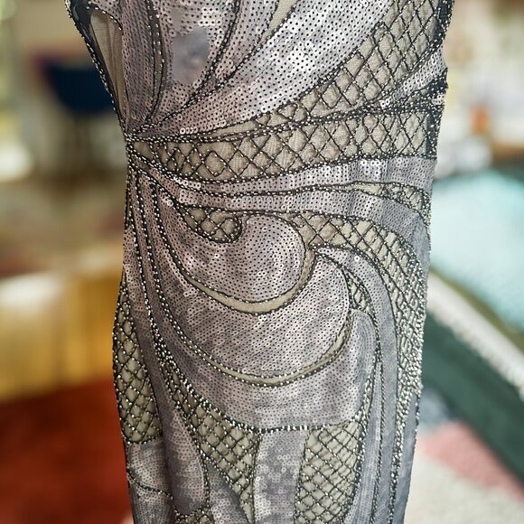 Unique Vintage 1920s Annecy Flapper Dress – Beige, Silver & Black Size L (10–12) - Picture 6 of 9